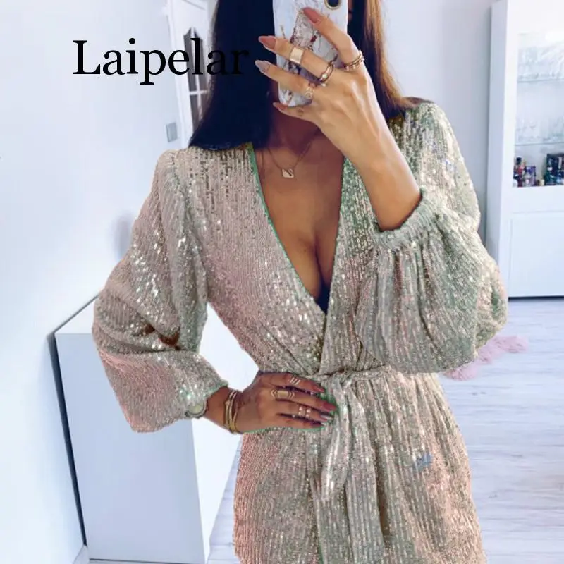 Женское сексуальное Клубное платье Romilly с блестками серебристое Сверкающее