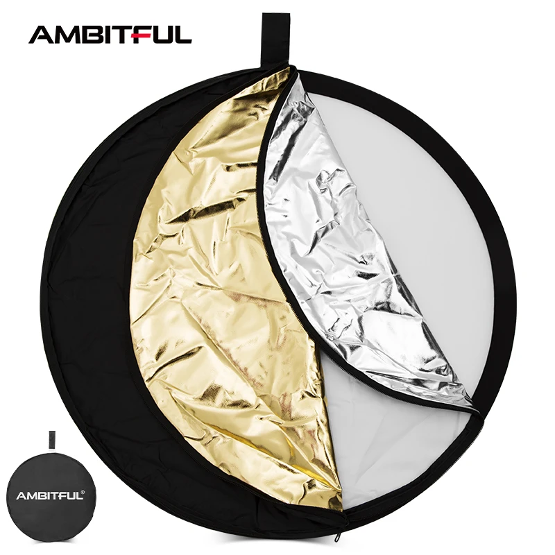 Портативный складной Круглый отражатель AMBITFUL 5 в 1 60 см 80 110 80x120 серебристый белый