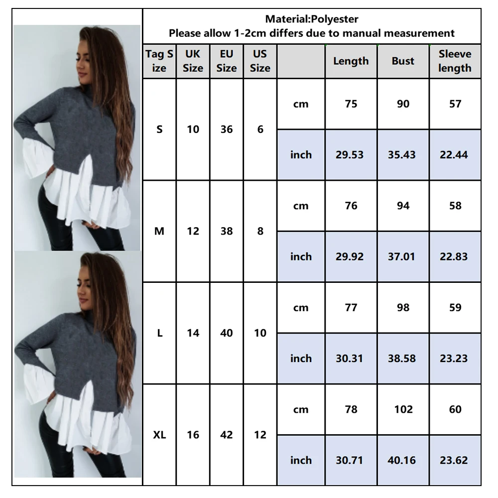 

Autumn Women's Tops High Neck Flare Long Sleeve Tops Women's Casual Ruffled Long Sleeve Hoodie Street Style Women Irregular Tops
