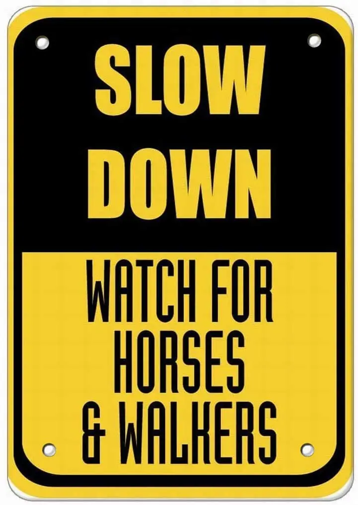 

PixDecor Wall Signs Notice Warning Sign Decor 8x12 Tin Metal Signs Slow Down Watch for Horses & Walkers Traffic Sign Safety Sign