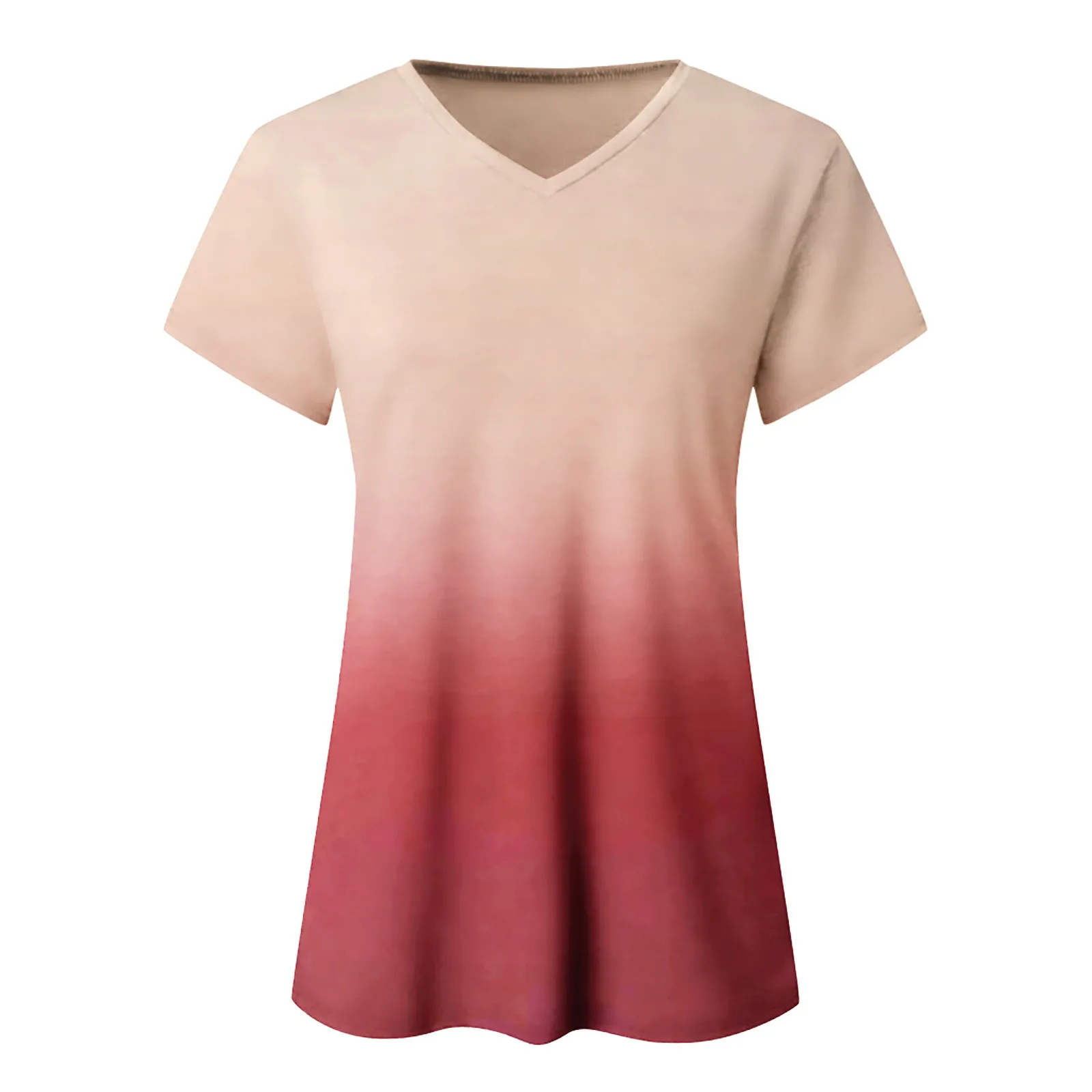 

Fashion Women Summer Shirts Casual V-neck Gradient Print Short Sleeve Tops Tees Solid Loose Fashion Blouses Blusa Mujer