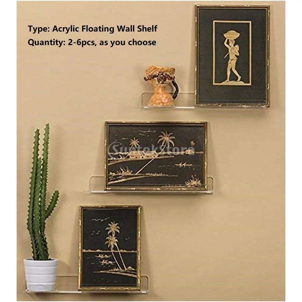 

2-6 Pc Acrylic Floating Wall Ledge Shelf Wall Mounted Bathroom Display