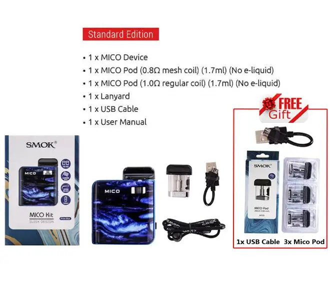 Prism Blue 2 Gifts Распродажа! комплект SMOK Mico, электронная сигарета, аккумулятор 700 мАч, электронная сигарета, анти-протекающая сигарета, картридж, катушка VS NORD RPM40 - Цвет: Prism Blue 2 Gifts