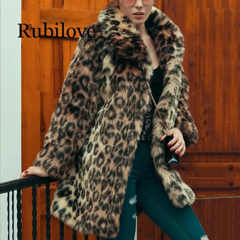 

Rubilove 2019, женское леопардовое пальто из искусственного меха, зимнее плотное теплое пальто с длинным рукавом, тонкое меховое пальто, верхняя о...