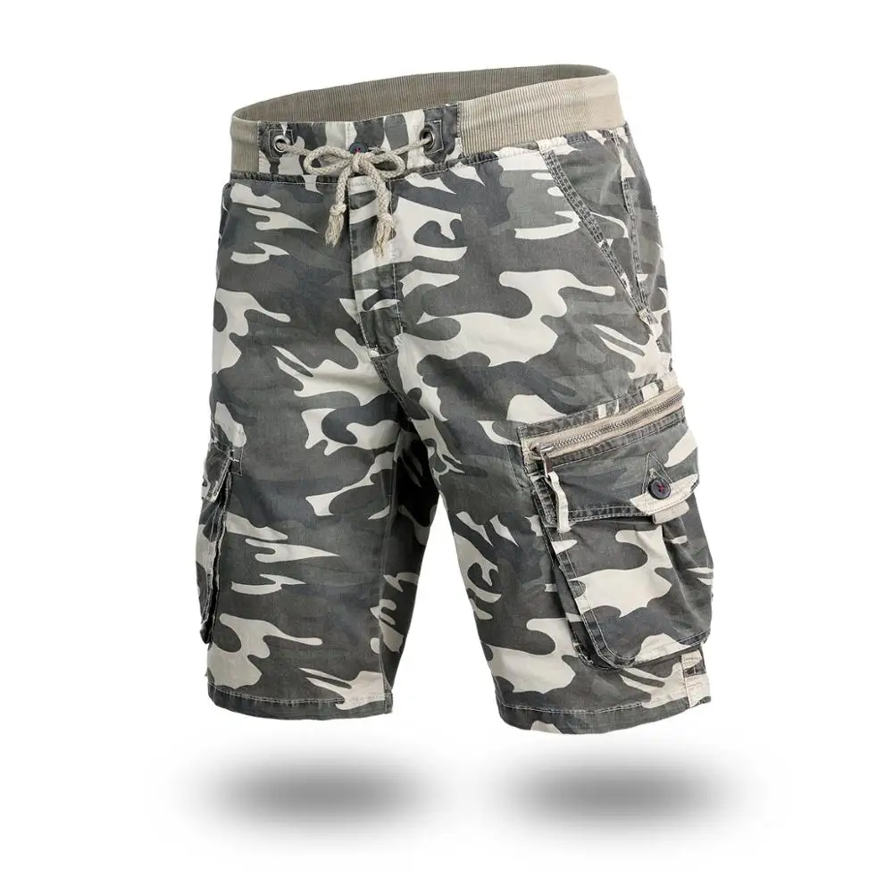 Мужские свободные хлопковые камуфляжные шорты с несколькими карманами и