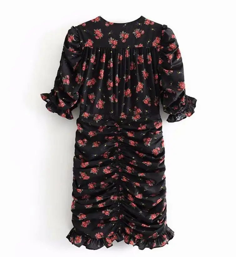 2019 сексуальное черное красное летнее платье с цветочным принтом оборками и