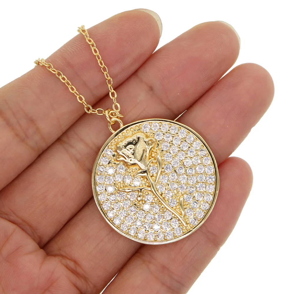 Модная позолоченная круглая подвеска с белым кубическим цирконием микро
