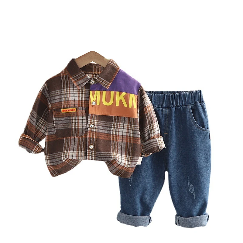 New Spring Autumn Baby Boys Clothes Suit Children Girls Cotton Plaid Shirt Pants 2Pcs/Set Toddler Casual Costume Kids Tracksuits