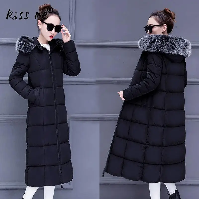 Длинное стильное уличное пуховое пальто для женщин однотонное похудения с