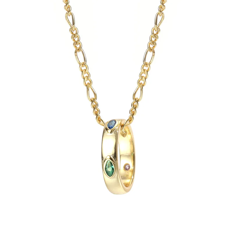 

18k Gold Circle Colorful Zircon Real 100% 925 Sterling Silver Necklace For Women Fashion Chain Fine Jewelry Necklaces & Pendants