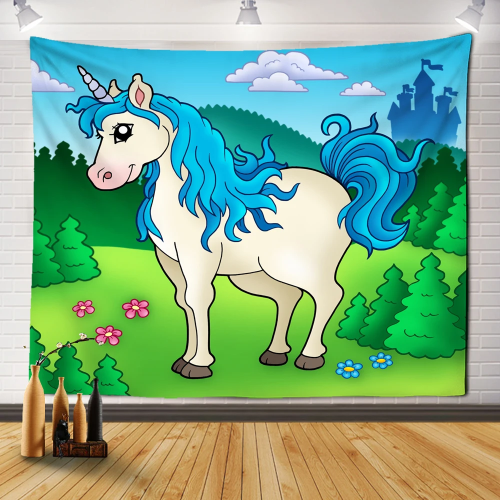 

Rainbow Unicorn tapestry wall hanging Bohemian beach mat polyester thin blanket Yoga shawl pad home decoration