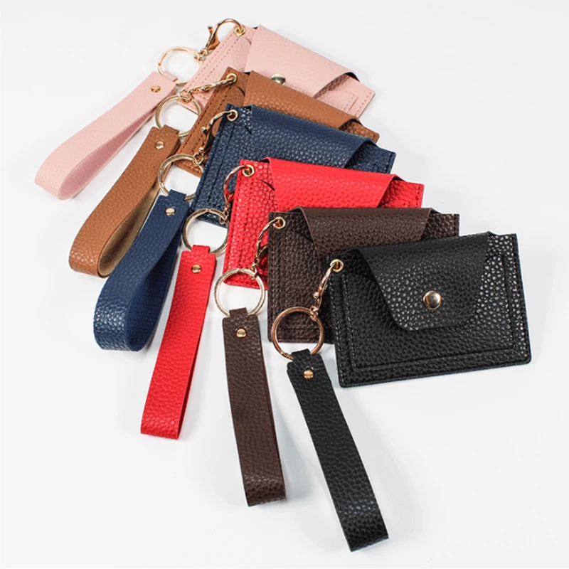 

Simplicity Korean Multi-Color Card Bag Lychee Pattern Free Disassembly Hand Lanyard Candy Color Bus Card Leather Case Bag