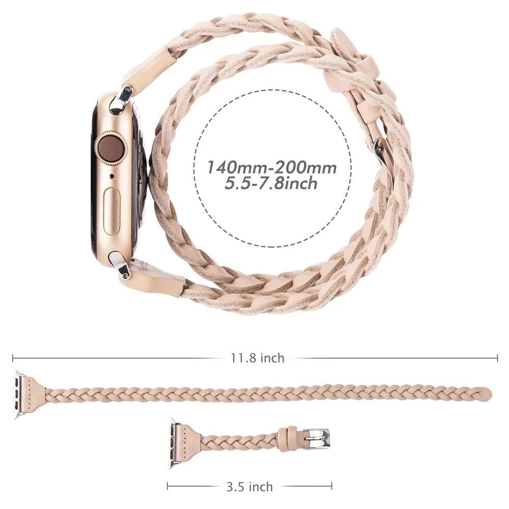 Ремешок для часов iWatch Series 5 4 3 2 1 Женский двойной кожаный плетеный браслет Apple Watch