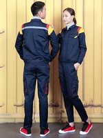 spring autumn mens coveralls long sleeve jacket long trousers 2pcs set wearable customize navy gray workshop uniforms c2