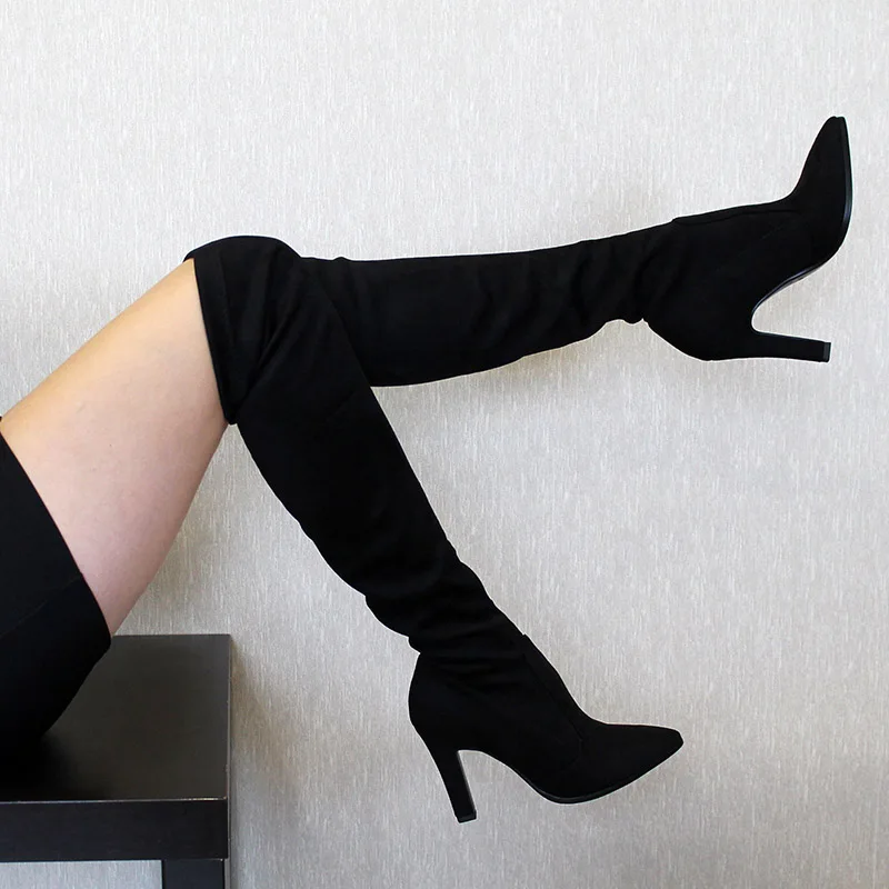 RIZABINA Autumn Winter Women Boots Long Stretch Slim Thigh High Boots Fashion Over The Knee Boots High Heels Shoes Size 34-43