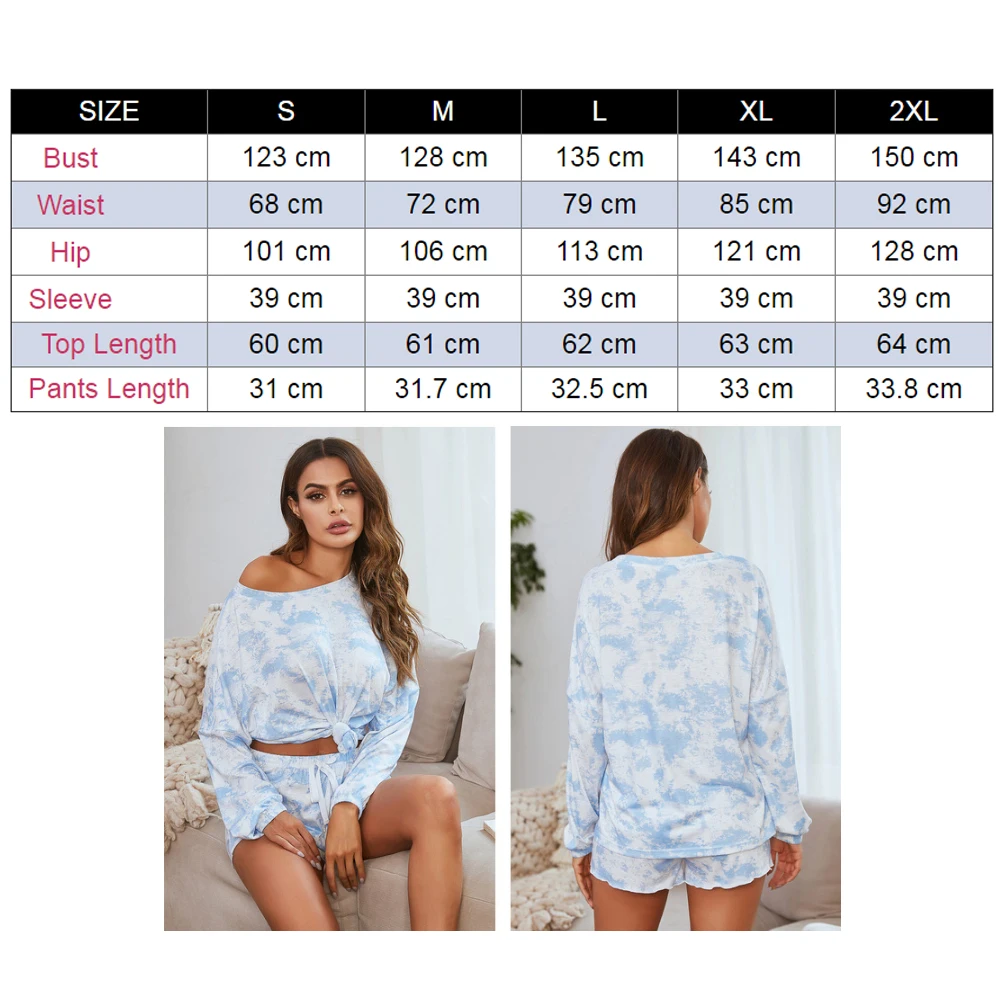 Pajamas Set Women Pyjamas Sleepwear Nightwear Pijama Home Wear Tie-Dye Print Home Long Sleeved Shorts Two Piece Set Plus size