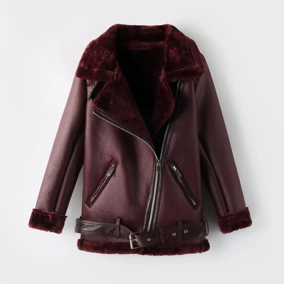 Женская куртка из искусственной кожи Zqlz черная Толстая теплая мотоциклетная на