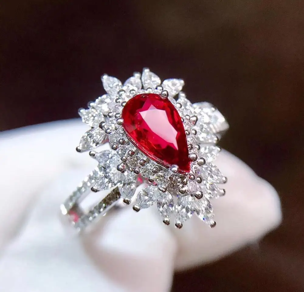 Fine Jewelry GRS cert Pure 18 K Gold Natural Red Ruby 1.0ct Diamond Wedding Engagement Female Rings for Women Ring | Украшения и