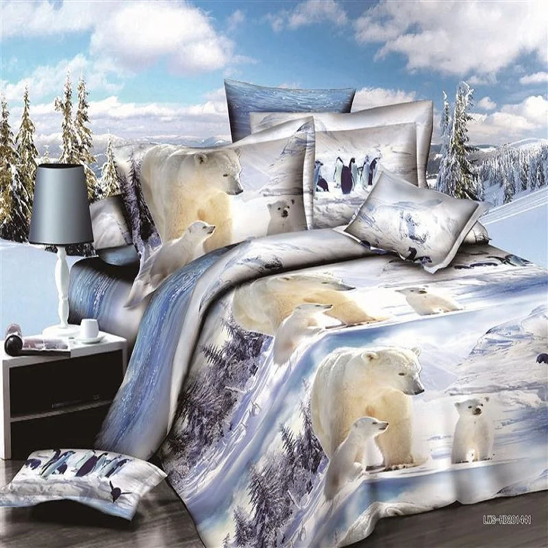 

3d polar bear bedding set queen size duvet cover bed sheet pillow cases bed linen set