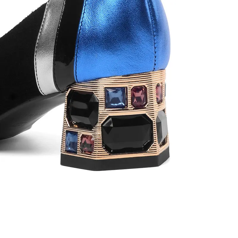 

Mixed Colors crystal Thick Heels Pumps Concise Shallow Genuine Leather Women'S Shoes Summer Elegant Working Casual Shoes Woman