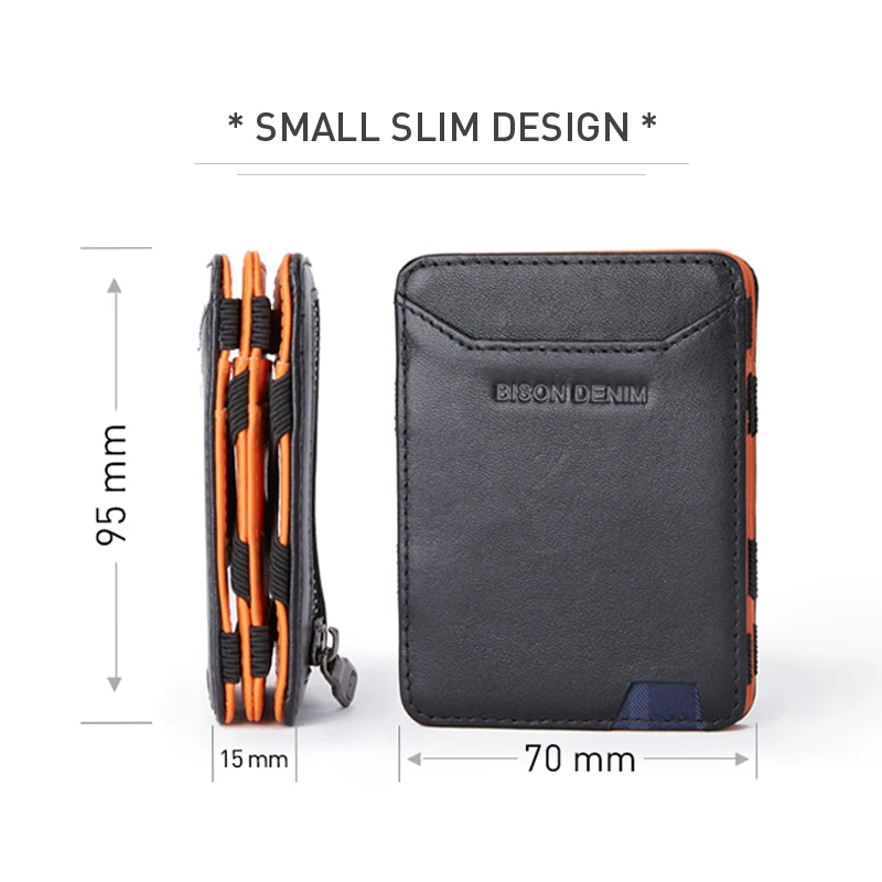 BISON DENIM Leather Magic Wallet for Men Trifold  Slim Rifd Blocking Credit Card Holder with Coin Pocket Mini Purse W9725