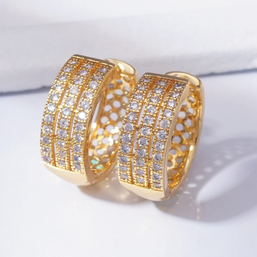 Роскошные серьги-кольца для женщин 31 стиль золотые кольца фианиты кристаллы