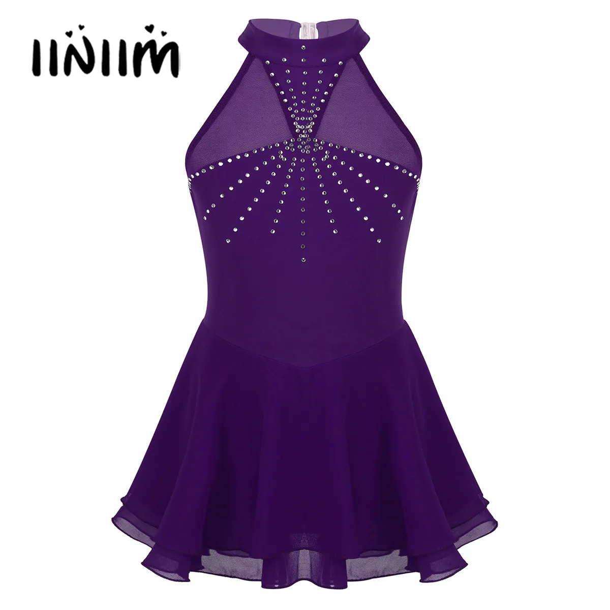 Детское платье для фигурного катания "Балерина" со сверкающими стразами и вставкой из сетки.