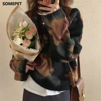 vintage stylish hot new women sweaters pullover chic florals warm autumn ol soft knitwear high quality jumpers