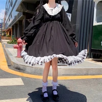 japanese college doll collar bell sleeve elastic waist slimming womens autumn kawaii clothing sweet lolita dress victorian