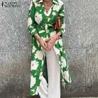 Модная женская осенняя блузка ZANZEA с длинным рукавом и V-образным вырезом, богемная длинная рубашка с цветочным принтом, повседневные офисные блузы, топы, туника 2022