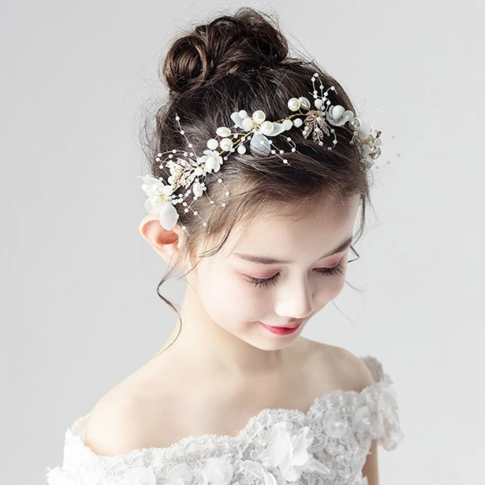 

New Sweet Flowers Pearl Fairy Headband for Girls Tiara Crown Wedding Bridal Princess Headbands Hair Ornament Pearl Accessories