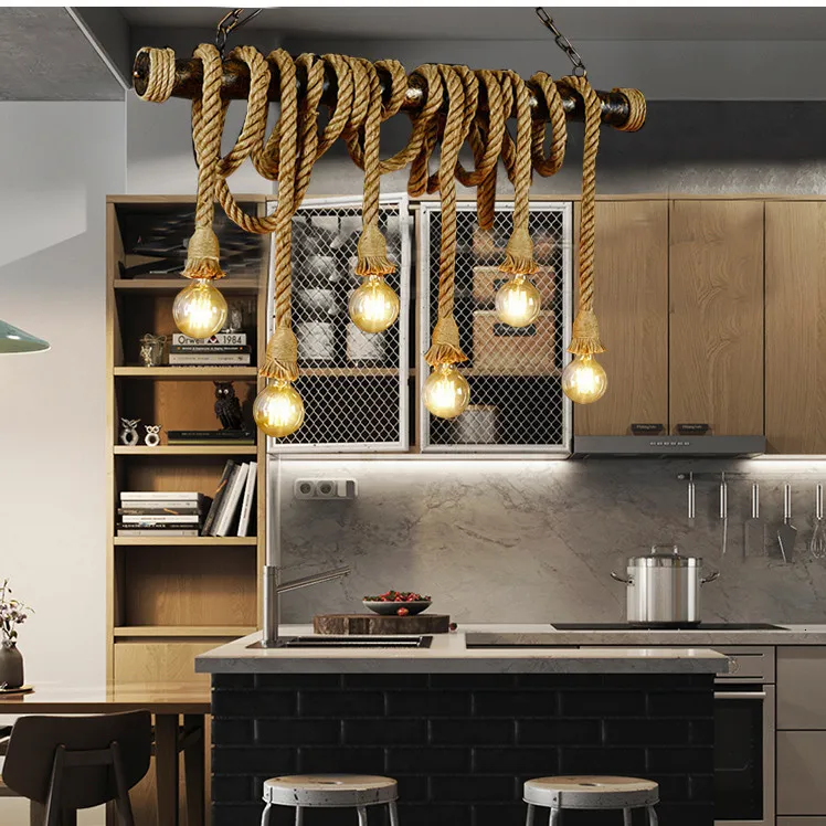 Американский промышленный светильник из пеньковой веревки декоративный