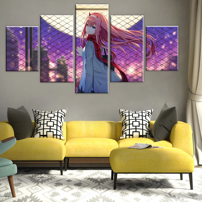 No Framed Canvas 5Pcs Zero Two Darling in the FranXX Anime No Yaiba Wall Art Posters Pictures Home Decor Paintings Decorations