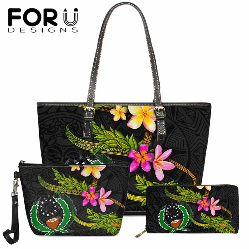 

FORUDESIGNS Fashion Brand Designer Women Handbag Pohnpei Micronesia Plumeria Print Leather Handbag New Shoulder Bag Clutch Purse