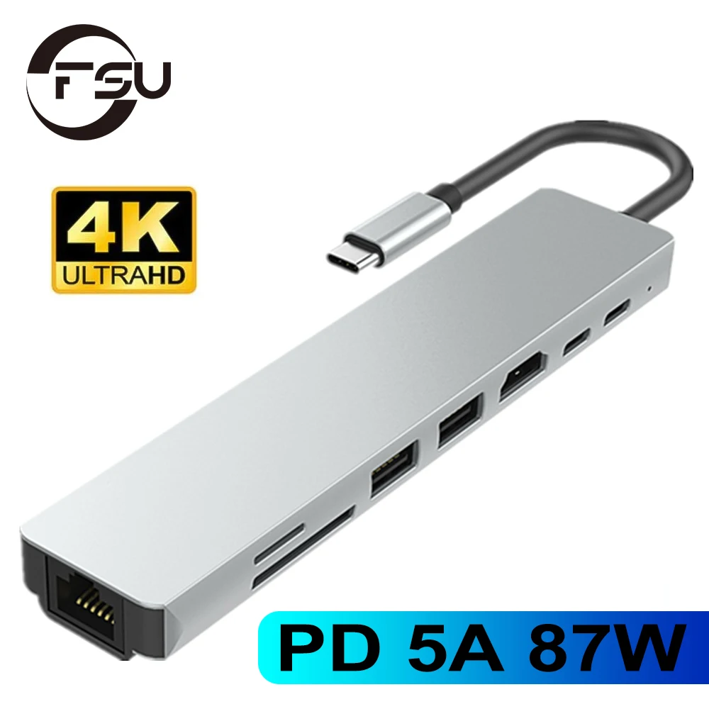 

Type C to HDMI Hub USB C 4K PD 5A 87W Dock Rj45 Lan USB 3.1 Splitter USB-C Power Delivery Accessories for iMac air MacBook Pro