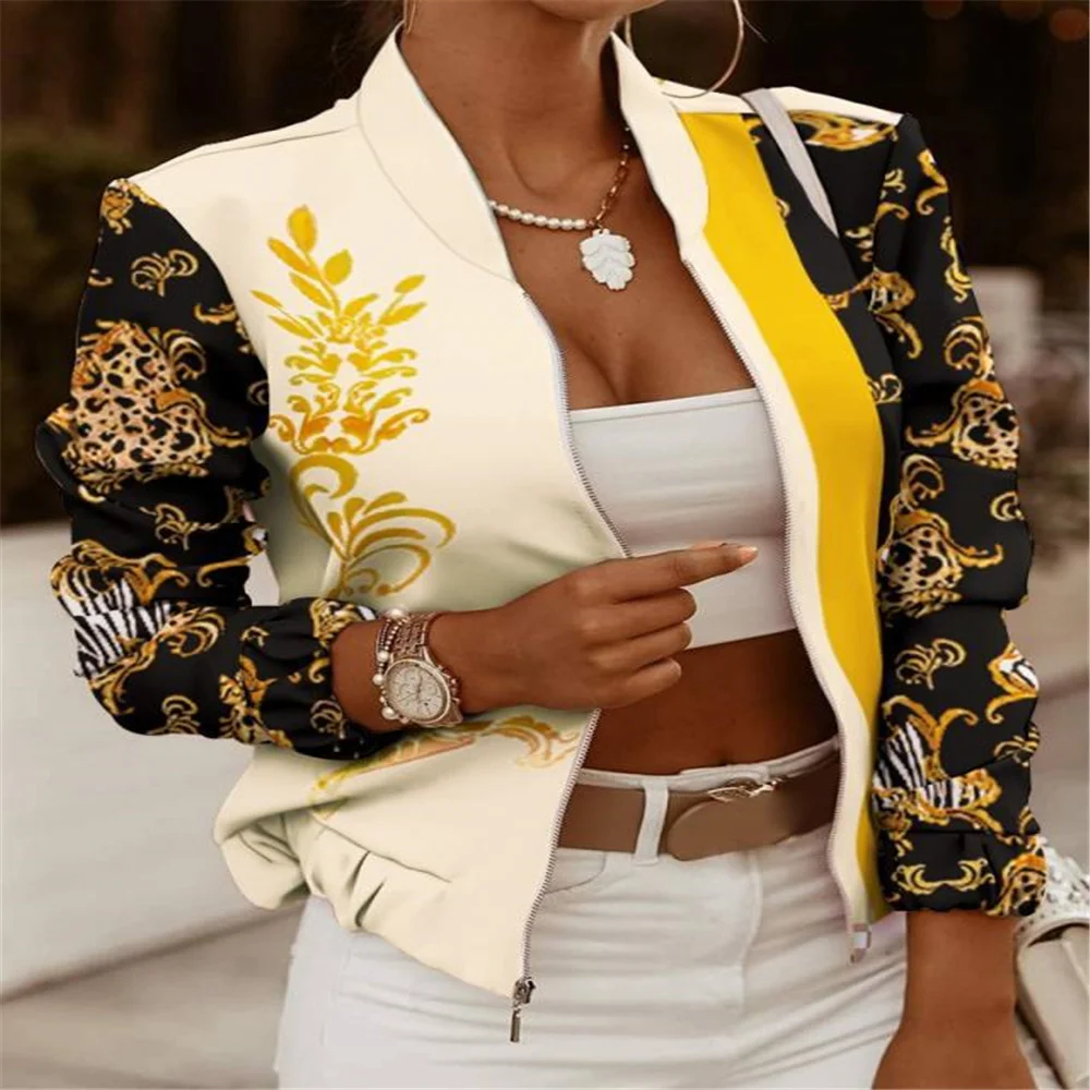 

SSEURAT Autumn Women's Jackets Retro Stand Collar Zipper Coat Female Long Sleeve Outwear Casual Short Bomber Jacket Tops