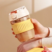 korean ins coffee cup with straw portable leakproof camping travel office glass water cup milk juice water bottle
