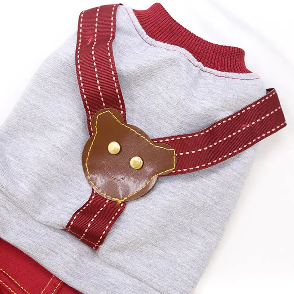 

NEW 2021Casual Cute Suspenders Bear Pocket Four-Legged Pants Cotton Pocket Contrast Color Clothes Pet Supplies