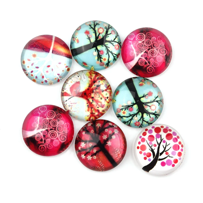 

20/10pcs Life Tree Patterns 10/12/14/18/20/25mm Round Flatback Glass Cabochon Spacers For DIY Jewelry Making Bracelet Complement