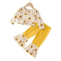 newborn baby girls autumn full sleeve sunflower top shirts long flare pant toddler kids baby infant clothes set 2pcs 0 24m