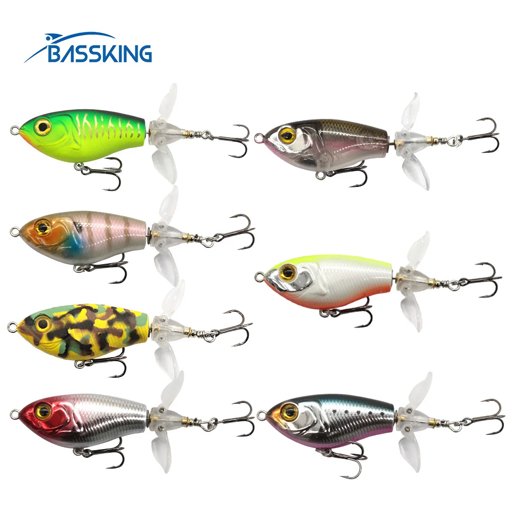 

BASSKING Floating Pencil Bait 65mm/9g 80mm/16g Topwater Whopper Plopper Rotating Tail Plastic Fishing Lure Pesca Artificial Bait