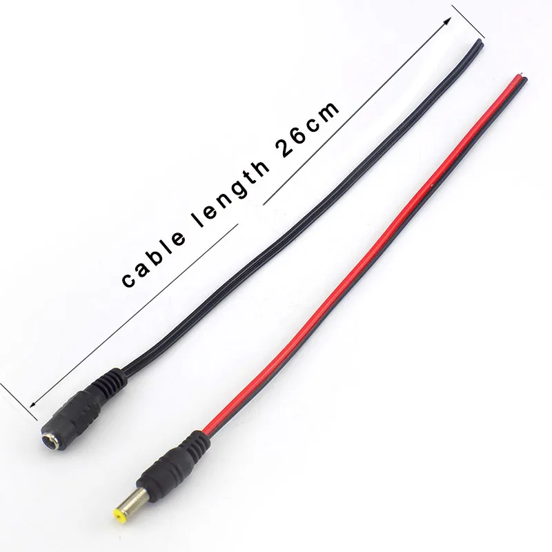 

100pcs DC Connectors Female Cable Jack Adapter Connecter for LED Strip CCTV Camera 26cm Cable Length Plug 5.5x2.1mm