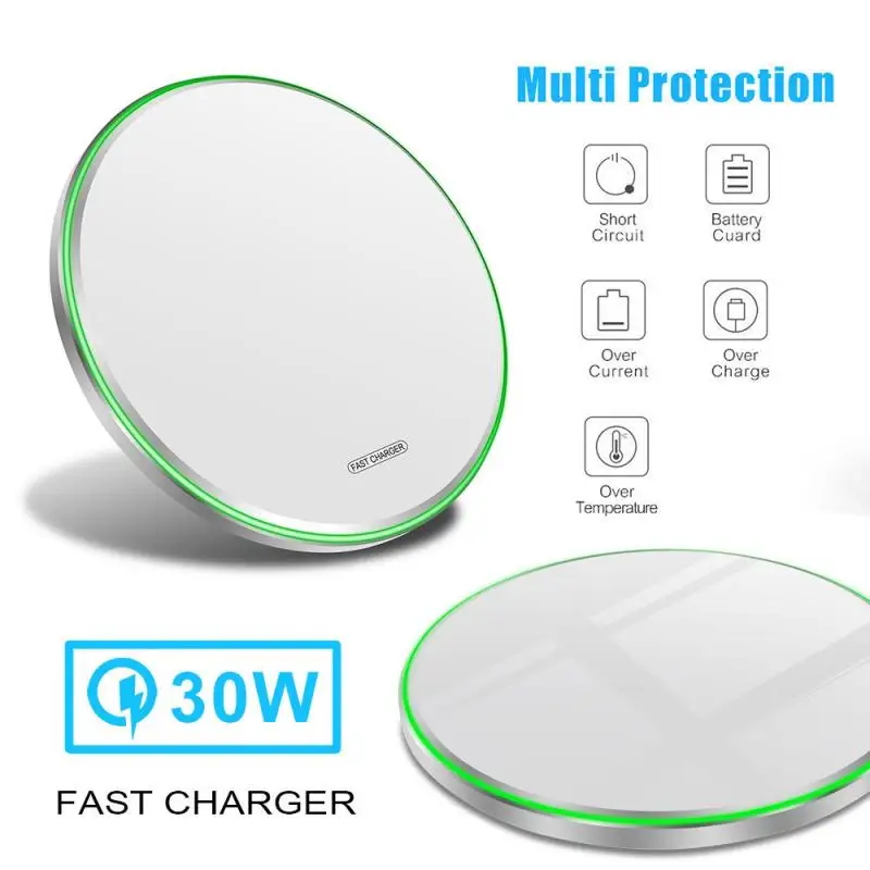 

30W Mirror Qi Fast Wireless Charger For Samsung S9 S10 S20 Note 20 For IPhone 12 Pro XS Max XR X 8 Plus Wireless Charging Pad