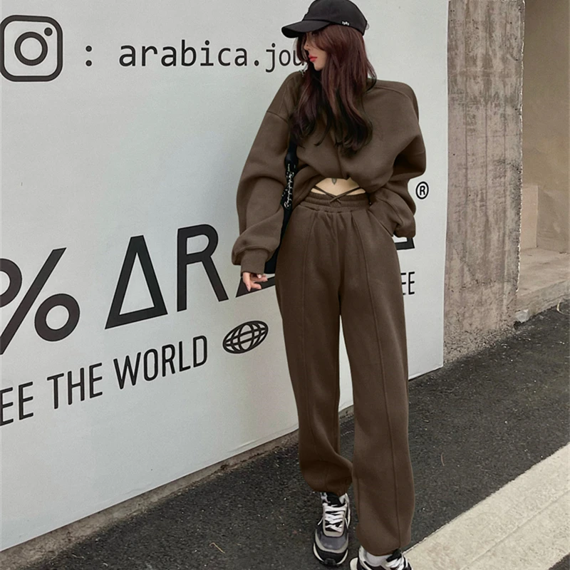 

Women'S Tracksuit Fleece Hooded Two Piece Set Casual Oversized Pullover With Elastic Waist Jogger Pants Autumn Winter Setup