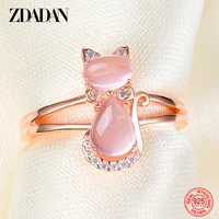 zdadan 925 sterling silver pink crystal cat rings for women fashion engagement jewelry gift