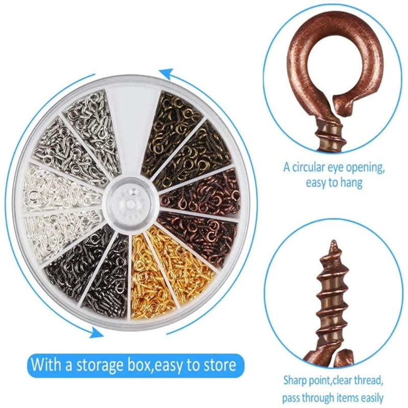 

6 Colors Small Screw Eye Pins Eyelets Screw Threaded Hooks Clasps Jewelry Making