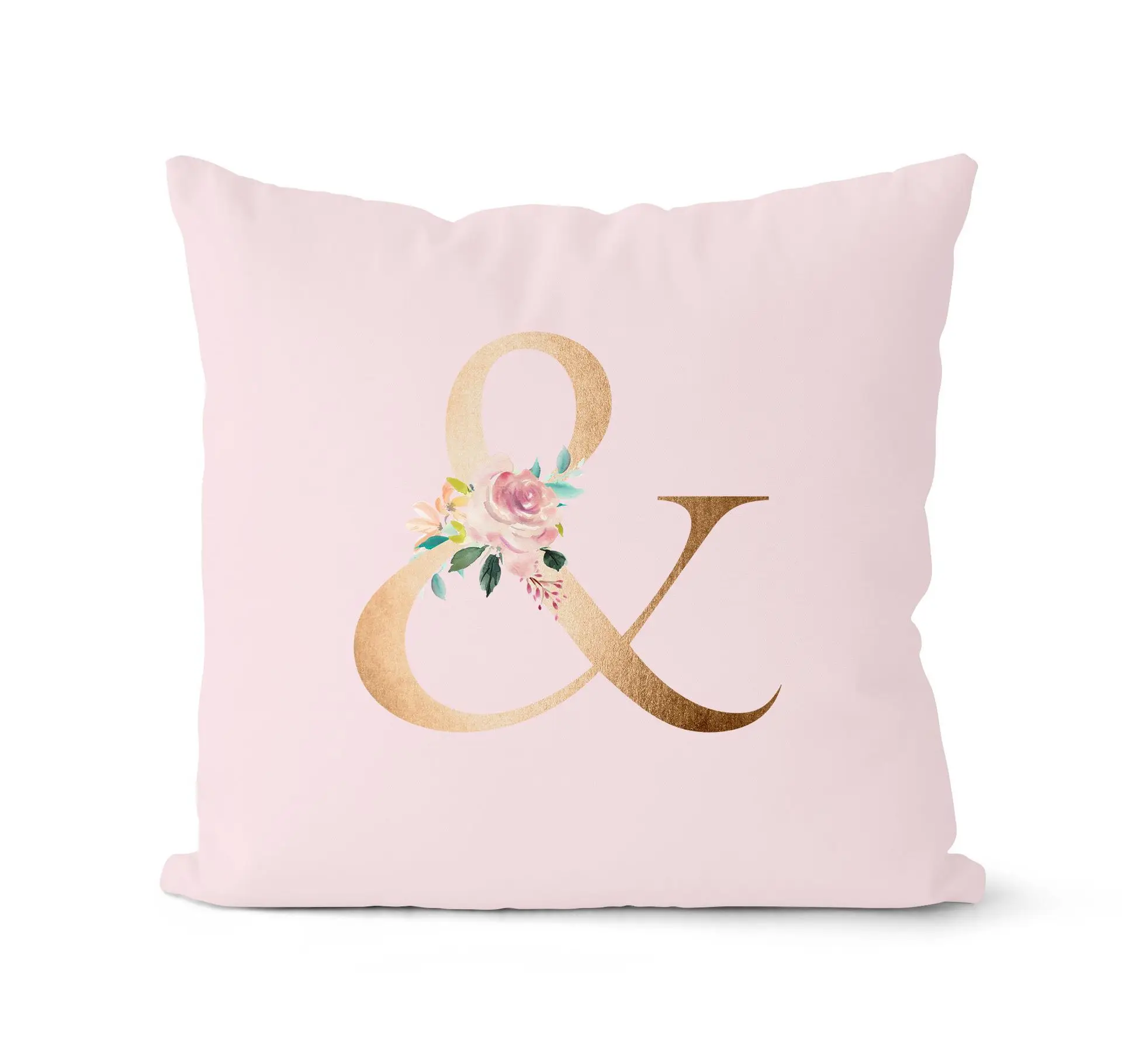 Розовая розовая наволочка для диванной подушки 26 дюймов с золотыми буквами | Дом