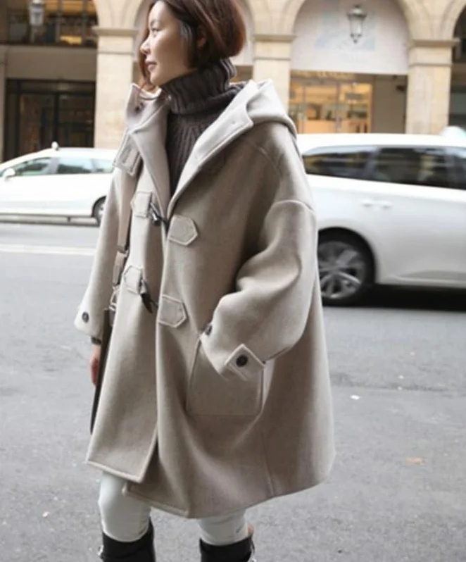 

Solid Casual Wool Blend Coat Winter Fashion Loose Womens Long Ladies Coats and Jacket Pockets