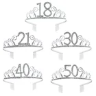 Корона для дня рождения, 18, 30, 40, 50, тиара со стразами, украшения для дня рождения, для взрослых, принадлежности для юбилейной вечеринки