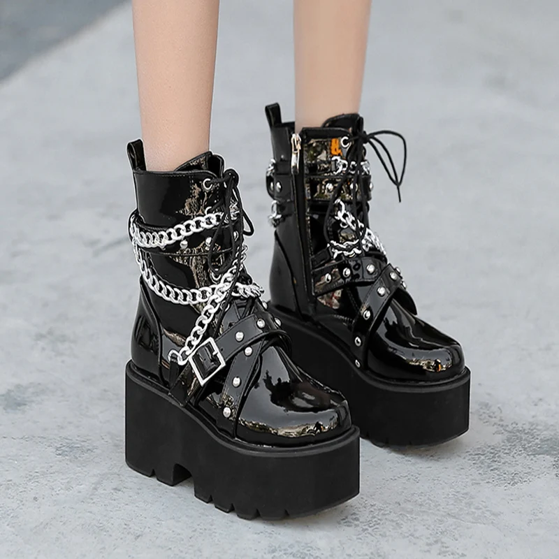 

demonias shoes Women Boots Square Heel demonia boots platform shoes goth Band Thigh High Shoes Black Fur boots YMB366